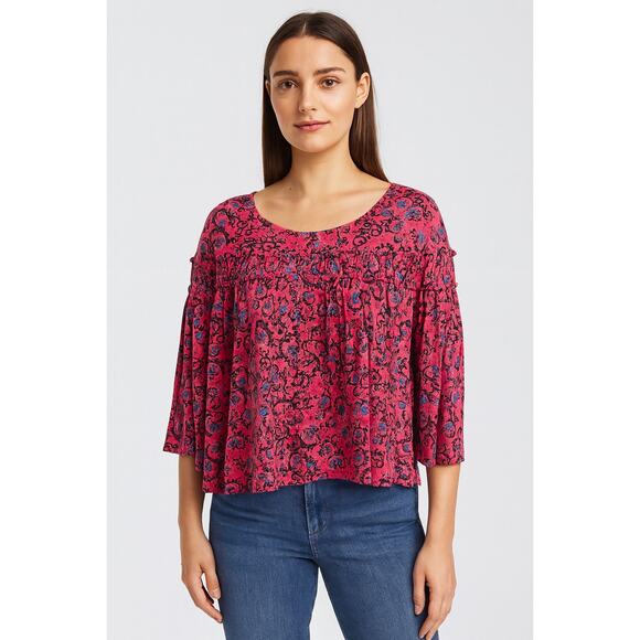 NWT GAP women's lightweight red & blue floral flowy 3/4 sleeve blouse size small - Picture 1 of 7